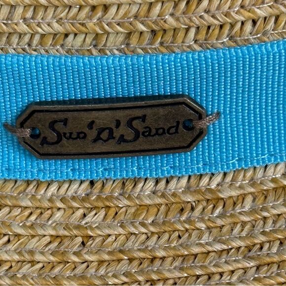 Sun N Sand Paperbraid Tapered Brim Sun Hat Turquoise Trim UPF 50+ OS - Picture 2 of 7